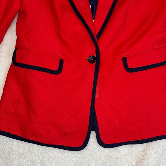 Boden Womens Red Blazer Jacket With Navy Trim Single Button Size 8R - Picture 3 of 16